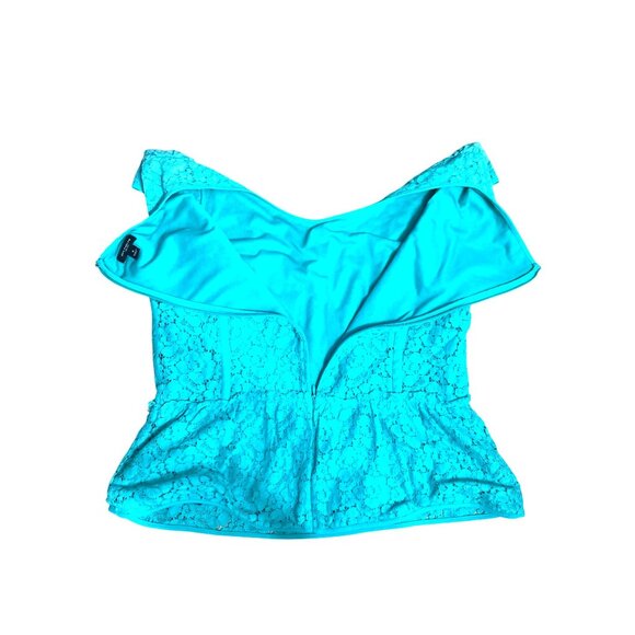 Ann Taylor Size 4 Turquoise Lace Peplum Blouse Chic Romantic Fit Floral Overlay - Picture 13 of 13